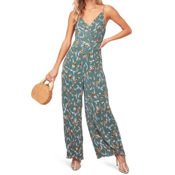 NWT 💫 ASTR the label | Teal Floral Plissé Jumpsuit | Size Small - Picture 1 of 6